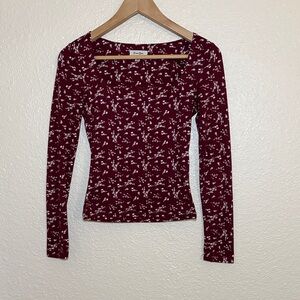 Floral Square-Neck Long Sleeve Top